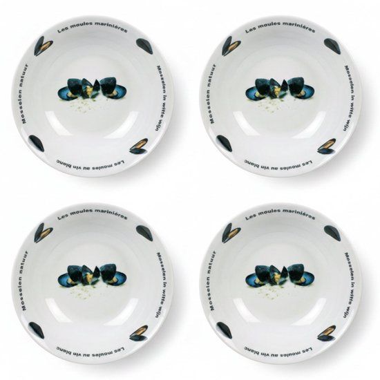 Cosy & Trendy Diep Bord / Mosselbord Deco ø 23 cm - Wit - Porselein - Set van 4