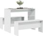Maison Exclusive - Ensemble de salle à manger 3 pièces avec table et banc, blanc laqué, panneau de fibres de bois