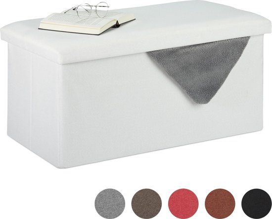 Hocker met opbergruimte - 84 l - stof - wit