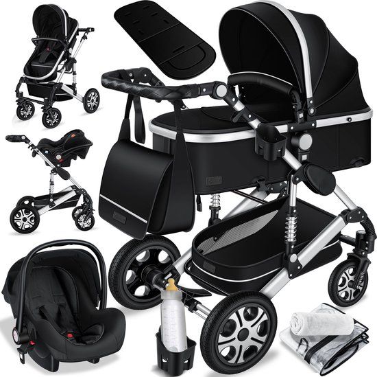 KESSER 3-in-1 Kinderwagen Set - Loops - Zwart/Zilver - Incl. Autostoel, Reiswieg & Buggy