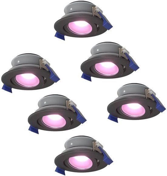 HOFTRONIC SMART Set van 6 Smart Lima LED inbouwspots - Kantelbaar - Dimbaar - RGBWW - IP65
