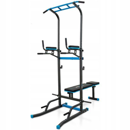 THUNDER Power Tower met Trainingsbank - Pull Up Bar - Dipstation - Verstelbaar - 150 kg
