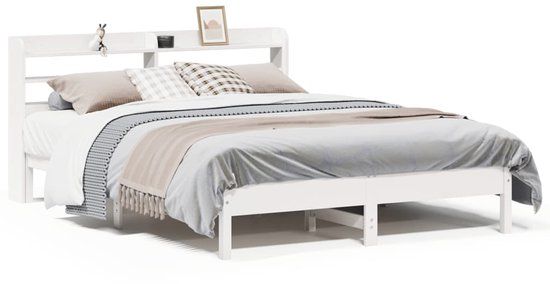 vidaXL Bedframe Massief Grenenhout Wit 135x190 cm