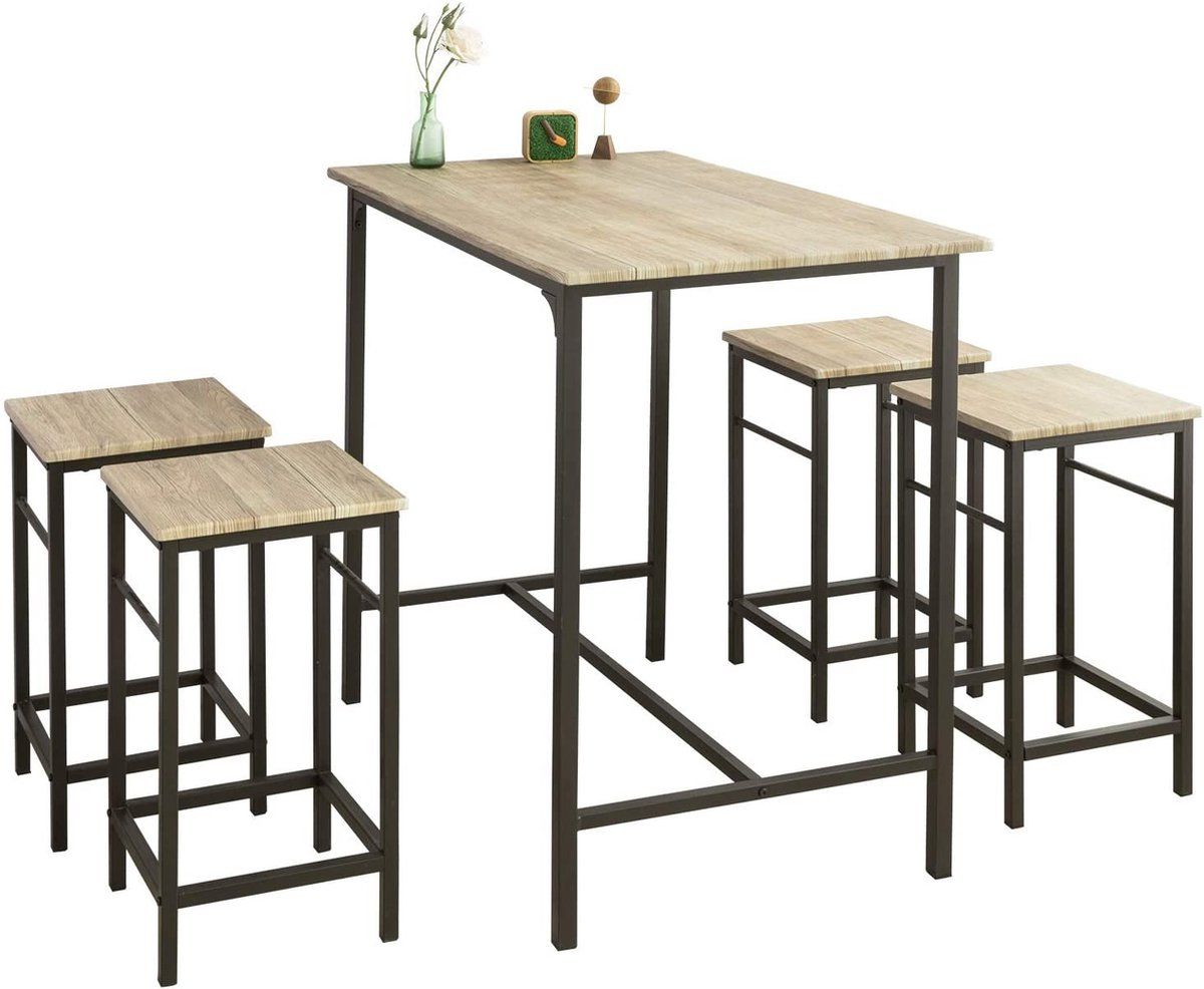 SoBuy OGT11-N Bartafel Tafel met 4 krukken - Tuinset bartafelset 5-delige eettafel bistrotafel met 4 stoelen - Creme