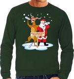Bellatio Decorations Shoppartners Bv Grote maten foute kersttrui / sweater dronken kerstman en rendier Rudolf - groen voor heren - Kersttruien / Kerst outfit XXXXL