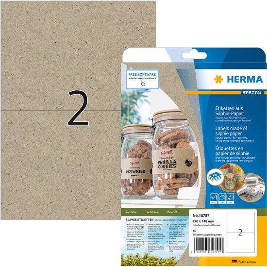 HERMA - Etiketten 10757 Universeel A4 210x148mm Natuurlijk Bruin (40 stuks)