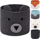 Panier de rangement pour enfants, 30 × 30 cm, Coton, Gris, Rond, 15L, Pliable, Avec poignées