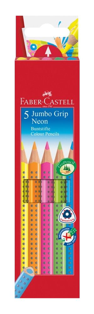 Faber-Castell Jumbo Grip Kleurpotloden - 5 stuks - Assorti