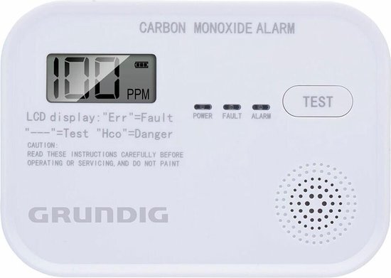 Grundig / Koolmonoxide melder sensor Met display en temperatuurweergave Testknop