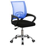 BAKAJI Fauteuil voor bureau, kantoor, woonkamer, van ademende netstof en basis met 5 opbergvakken van staal, 360 graden, draaibaar, in hoogte verstelbaar, voor thuis en slaapkamer (blauw)