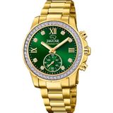 Jaguar J983/5 Polshorloge Dames Goudkleurig Groene Wijzerplaat Saffierglas Staal