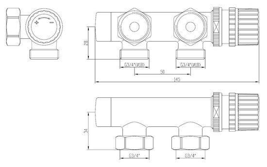 Riko Thermostatisch 3/4 Onderblok Haaks-Links Geborsteld Staal