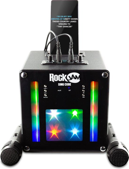RockJam Singcube Karaoke Machine - Bluetooth, 2 Microfoons, LED Verlichting - Zwart