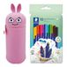 MARKY potloodetui in emoji-design in roze, zachte en slijtvaste silicone, incl. 10 STAEDTLER triplus kleurviltstiften 323, driehoekig, ong. 1 mm, gemaakt van 97% gerecycleerd materiaal