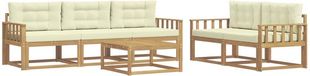 vidaXL - Bank loungeset - 5 zitplekken - Wit en crème - Acacia hout