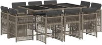 vidaXL 11-delige Tuinset met kussens, polyrattan, grijs