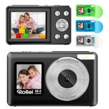 Rollei Compactline Pocket Black Solid digitale camera 48MP 4K vlog camera | Fotocamera met 18x digitale zoom, compacte camera met dual screen voor vlog selfie, fotocamera voor kinderen en beginners