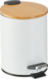 Relaxdays Pedaalemmer 3 liter - Softclose - Bamboe Deksel - Wit
