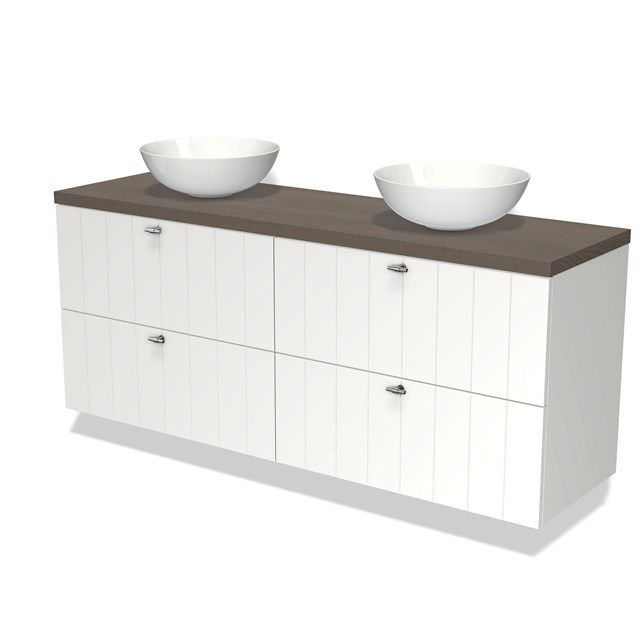 Maxaro Modulo Plato Badkamermeubel - 160cm - Mat Wit - 4 Lades - Lamel Donkerbruin Eiken Blad