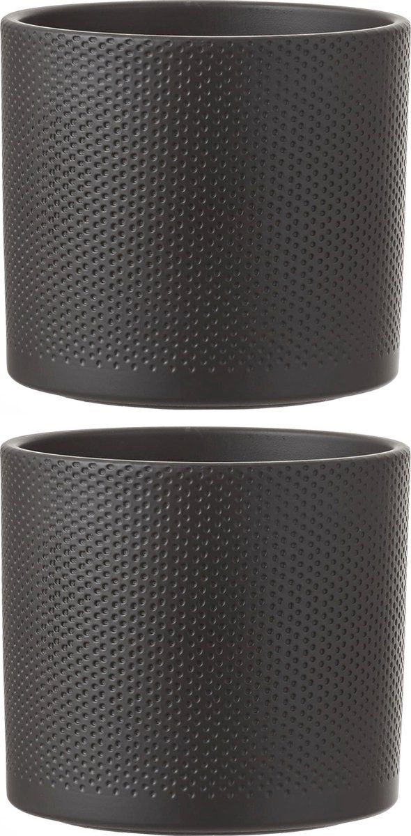 Mica Decorations - Bloempot - Keramiek - Grijs - H17.5 x D19.5 cm - 2 stuks