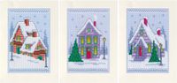 Vervaco Wenskaart Kit Kerst Winterhuisjes Set van 3