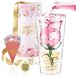 Verre à vin à double paroi - Rose pour petite amie avec porte-clés et carte de vœux
