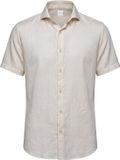 Vercate - Linnen Overhemd - Korte Mouwen - Slim Fit - Heren - Beige - Maat: 39/M