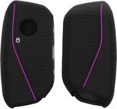 kwmobile autosleutel hoesje geschikt voor BMW 4-knops X7 X1 U11 iX ix1 7-serie G07 I7 autosleutel hoes - Siliconen autosleutel behuizing - Auto sleutel case met honingraat - Sleuteletui in zwart / paars