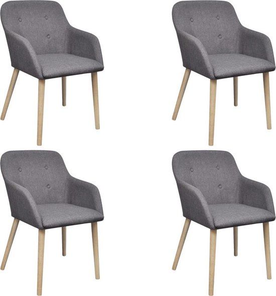 vidaXL Eetkamerstoelen 4 stuks stof en massief eikenhout lichtgrijs