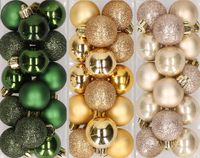 Merkloos / Sans marque Kaemingk B.V. 42x stuks kleine kunststof kerstballen goud, champagne en donkergroen 3 cm