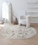 the carpet Mila – Klassiek glanzend vloerkleed met bloemenpatroon, geschikt voor woonkamer en eetkamer, crème beige met klassieke bloemen, 200 cm rond