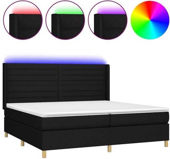 vidaXL Boxspring met matras en LED, stof, zwart, 200x200 cm