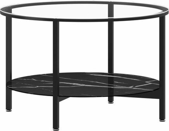 vidaXL Salontafel 70 cm gehard glas zwart en zwartmarmer