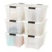 IRIS 588248 32 Quart Clear Stack and Pull Storage Container Box Bin System met veilige vergrendelbare deksels voor thuis, kast of kantoor (6 tellen)