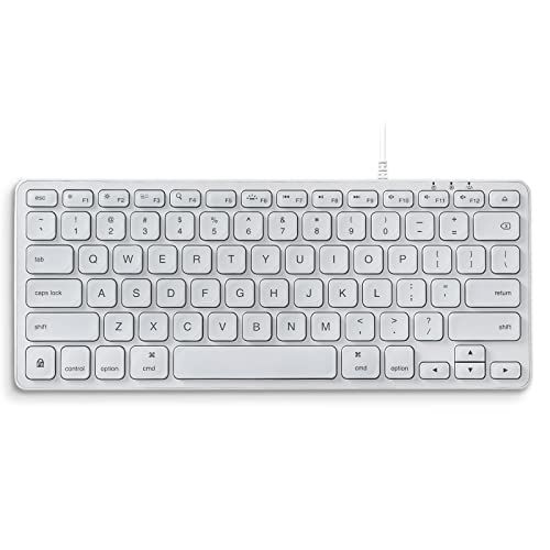 perixx PERIBOARD-332MW Mini-toetsenbord met achtergrondverlichting voor Mac met kabel, dunne schaartoetsen met grote letters, witte led, QWERTY-lay-out US Engels