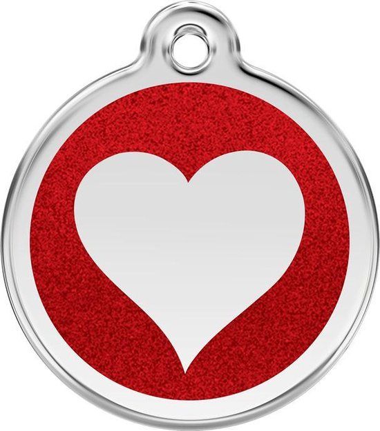 Red Dingo Hondenpenning 20 mm hart glitter rood