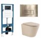 QeramiQ Dely Toiletset - inbouwreservoir Qeramiq Flush - slim zitting - metaal messing geborstelde bedieningsplaat - rechthoekige knoppen - beige