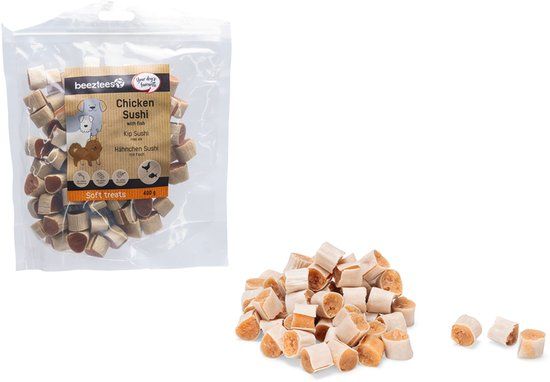 Beeztees Tasty Treats Kip Sushi met Vis - Hondensnacks - Hondenkoekjes - Hondensnoepjes - 400 gram