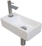 INK - Fonteinpack Porselein Links incl. Fonteinkraan - Design Sifon - Design Plug en Montageset - 360x180x90 Mm - Mat Wit/chroom