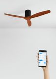 Create - Plafondventilator 40W silent 100% hout (Ø132cm) (ruimtes 10m²-25m²) - Zwart / Donker hout - Geen licht - WIFI + Afstandsbediening - WIND CALM NATURAL WOOD