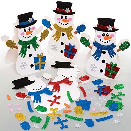 Baker Ross FC123 Sneeuwpop Kaartensets - Set van 6, Kaartenmaak Kit voor Kinderen, Maak Je Eigen Kerstkaarten, Ideaal Feestelijk Kunst en Knutsel Project
