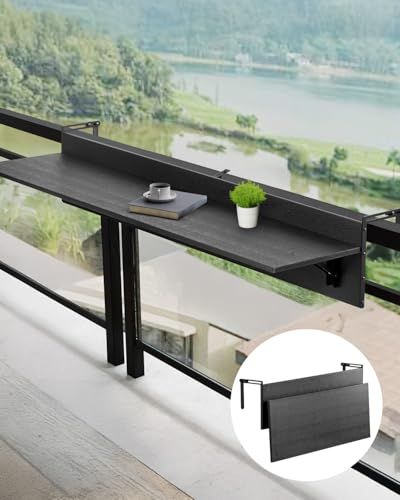 VEVOR Balkonhangtafel, 12 x 48 inch opvouwbare balkonrelingtafel, ruimtebesparend, buiten serveerbar, 22,7 kg laden, geschikt voor baluster tuin patio dek