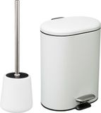 5Five Badkamer/toilet accessoires - WC-borstel en pedaalemmer 6L - wit