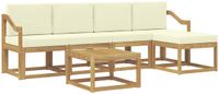 vidaXL - Salon d'angle - 5 places assises - Blanc et crème - Acacia bois
