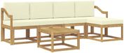 vidaXL - Salon d'angle - 5 places assises - Blanc et crème - Acacia bois