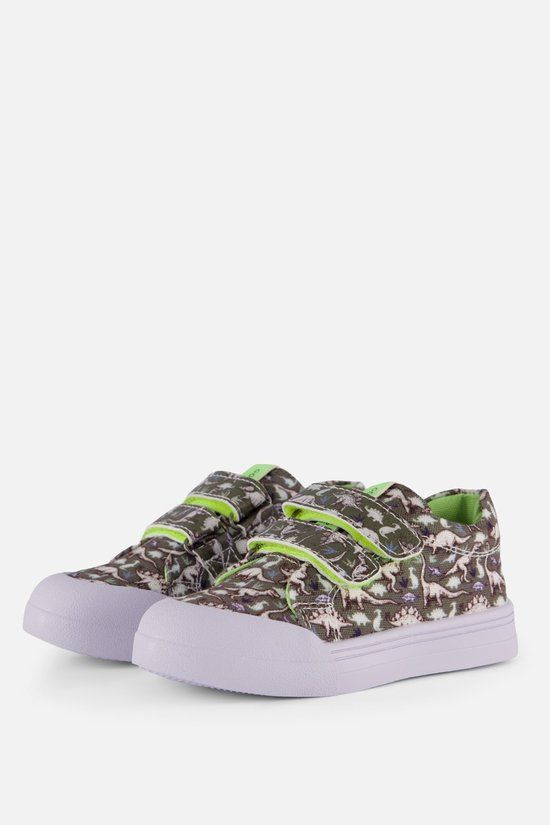Go Banana's Go Banana‘S Sneaker Klittenband - Green Dino - Sneakers Kinderen - Jongens - Dark Green - Canvas - Maat 29