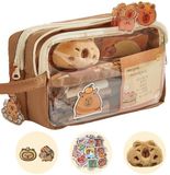 Merkloos Multifunctionele grote pennenetui voor kinderen en studenten, met ritssluiting en stickers, koffiekleur