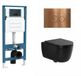 QeramiQ Dely Swirl Toiletset - inbouwreservoir Qeramiq Flush - 35mm zitting - metaal koperen bedieningsplaat - ronde knoppen - mat zwart
