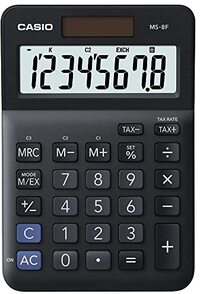 Casio Tafelrekenmachine MS-8F, 8-cijfers, belastingberekening, omrekening, tekenswisseling, werkt op zonne-energie/batterijen