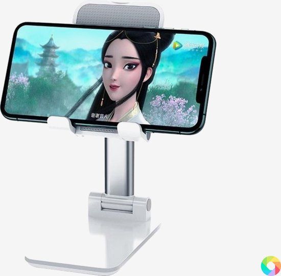 Luxe telefoonhouder - Telefoonstandaard - Tablethouder - Verstelbaar - Opvouwbaar - Inklapbaar - Aluminium - Wit - Geschikt voor Apple iPhone en Samsung - 7-10 inch